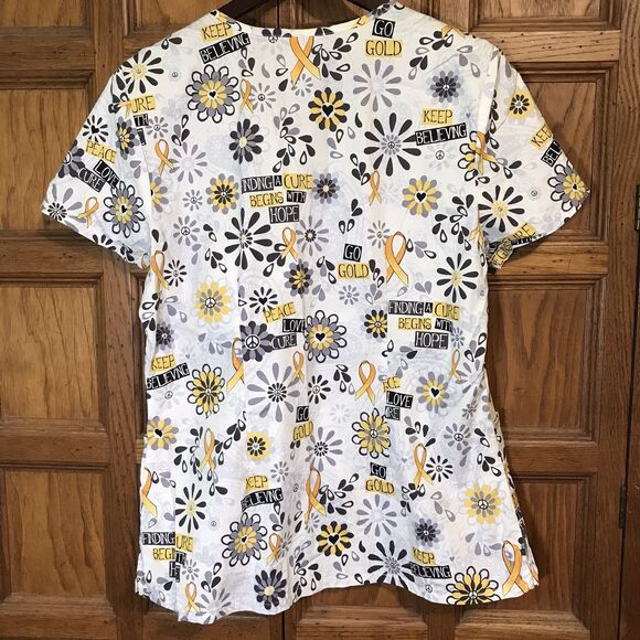 Dickies Cancer Cure Top Women's L Multicolor Cotton Poly  Pockets V-Neck Scrubs - Picture 6 of 11